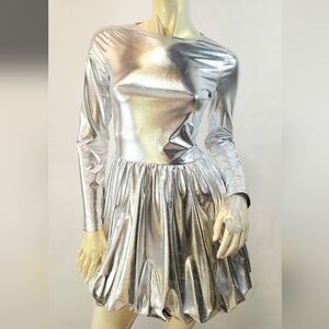 Metallic silver PU bubble dress